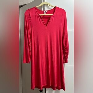 Kensie Split Neck Knit Drawstring Sleeve Dress Cactus Flower Pink Size Small